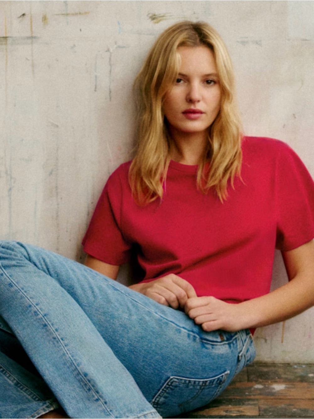 Sezane Leon T-shirt Cherry red Crewneck Tee Size Small 🍒 🇫🇷